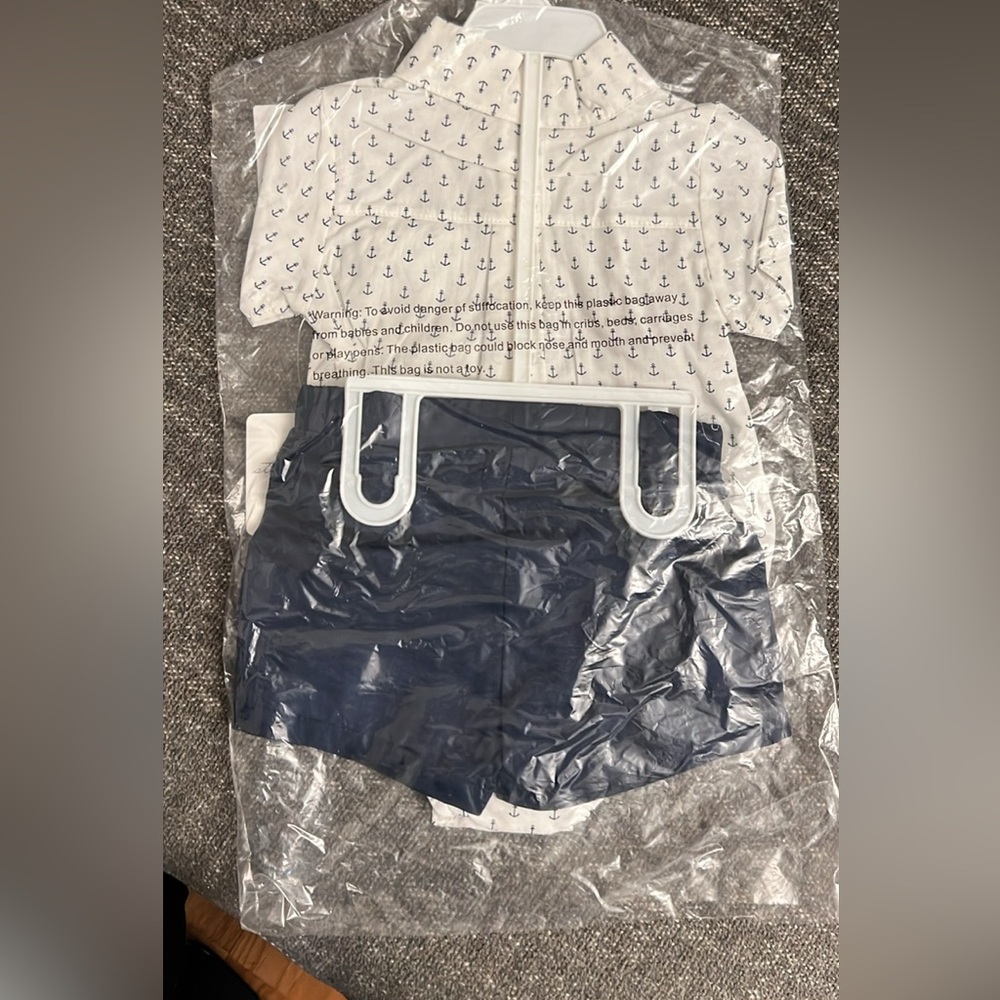 Starting Out White Polo with Navy Anchors and Shorts